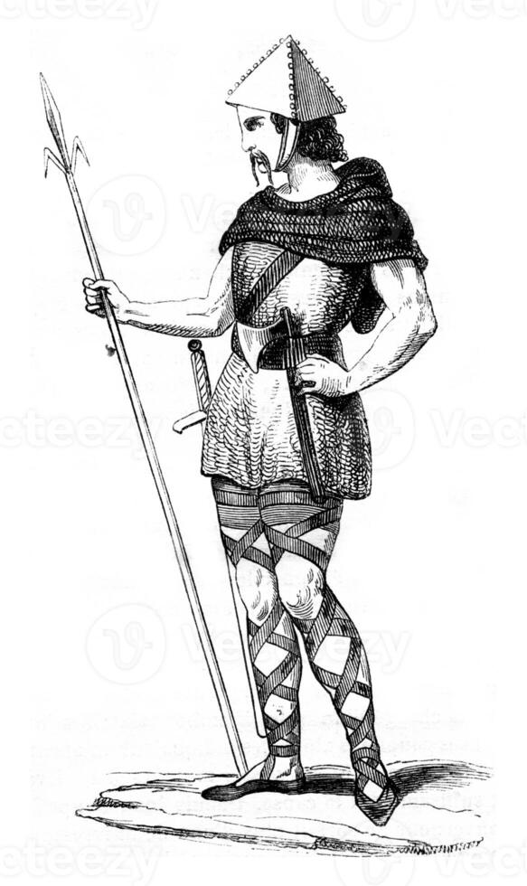 soldat en dessous de Charles Martel, de après Montluçon, ancien gravure. photo