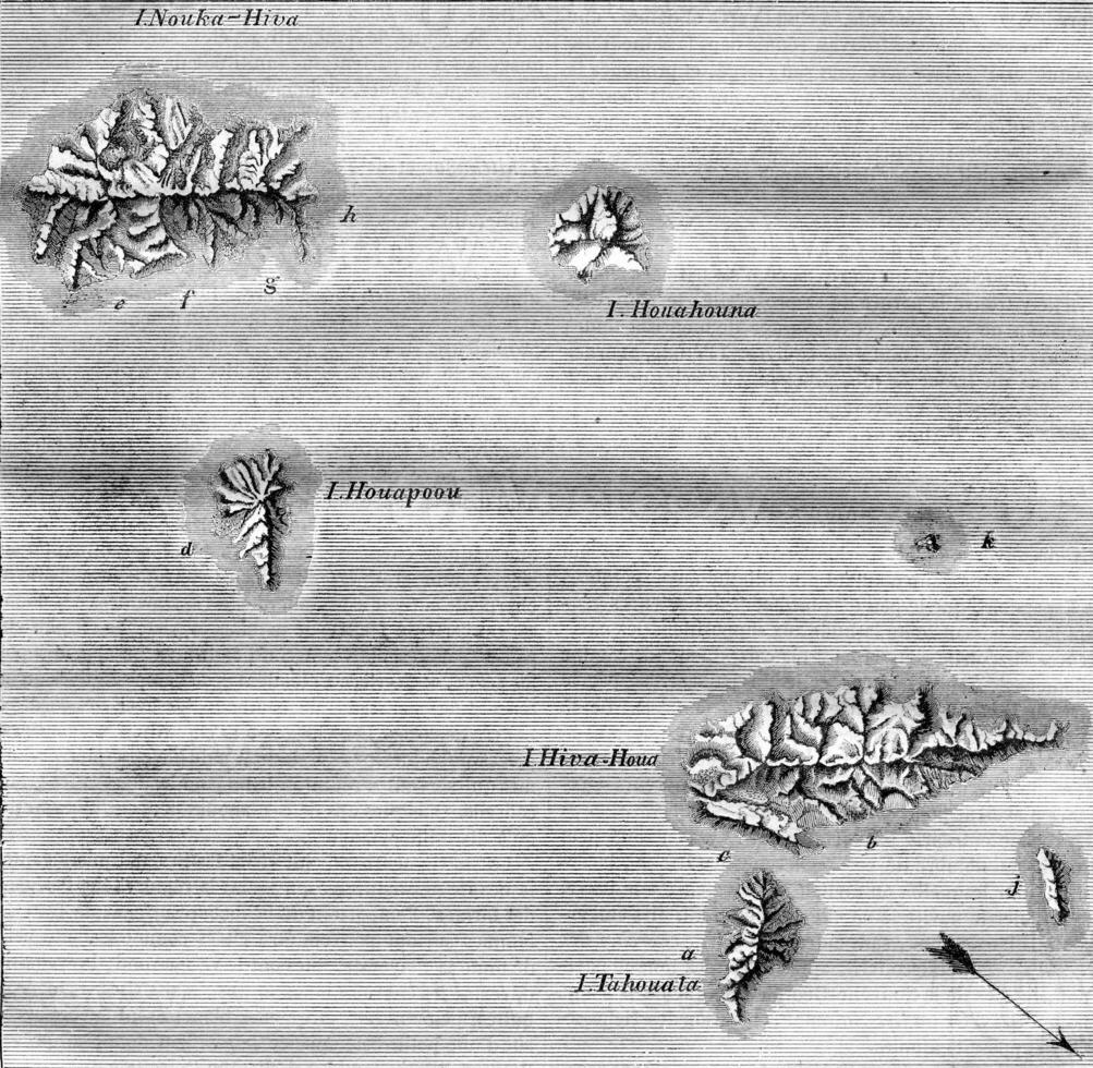 carte de le marquises îles, ancien gravure. photo