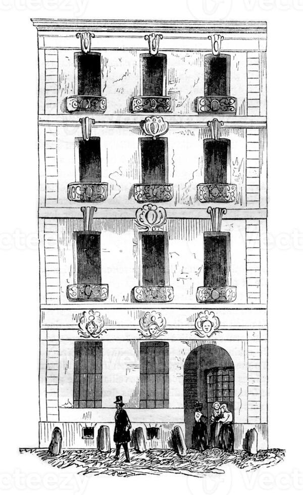 maison loi, rue quincampoix, Paris, ancien gravure. photo