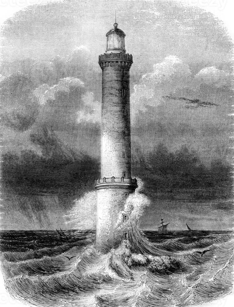 phare respire, près Tréguier, département de Nord cotes, ancien gravure. photo