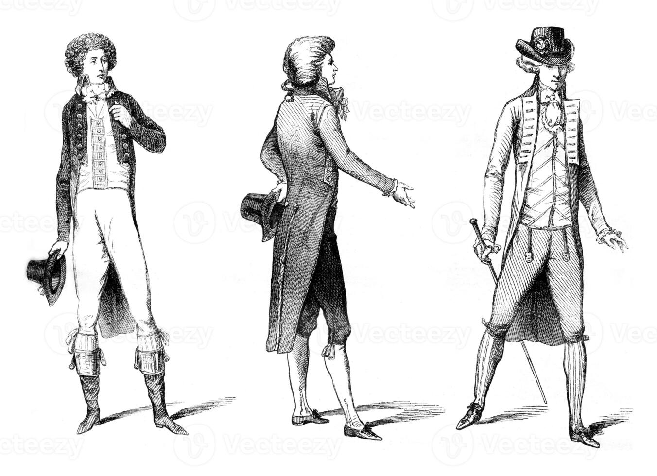 costumes de le début de le révolution, 1789-1790, ancien gravure. photo