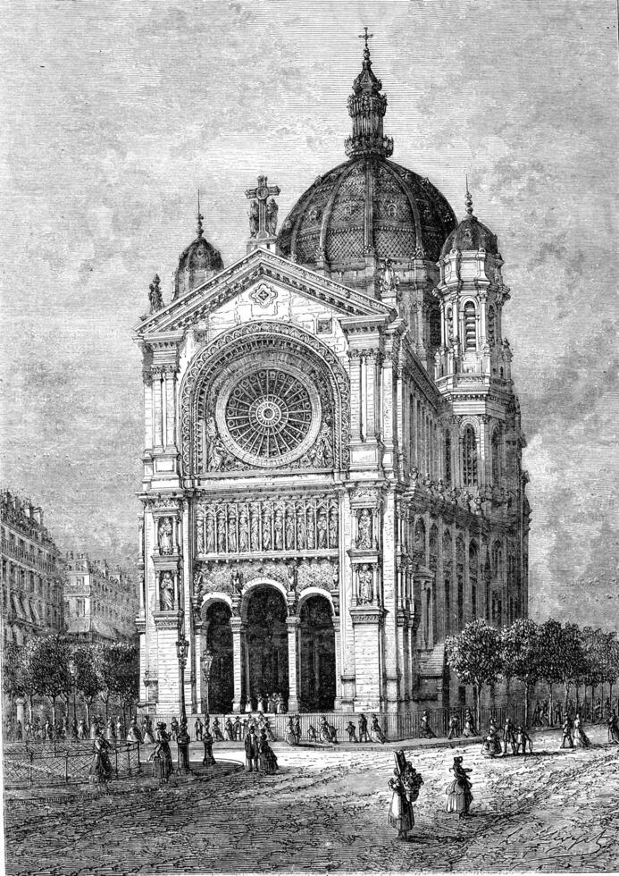 le église saint-augustin dans Paris, ancien gravure. photo