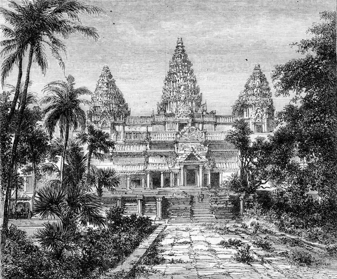 ruines à angkor wat aperçu, ancien gravure. photo