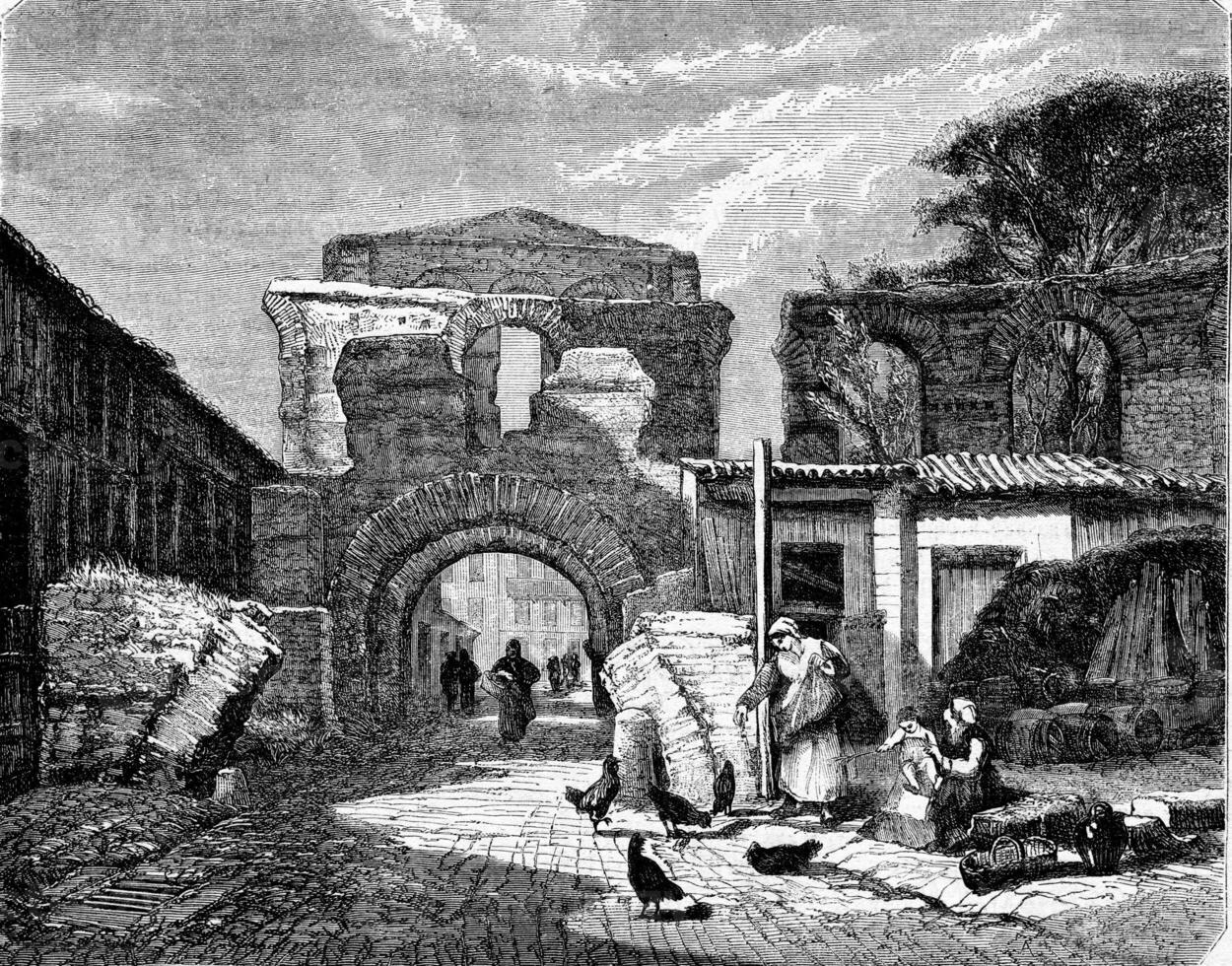 ruines de une romain cirque, mentionné palais Gallien dans Bordeaux, ancien gravure. photo