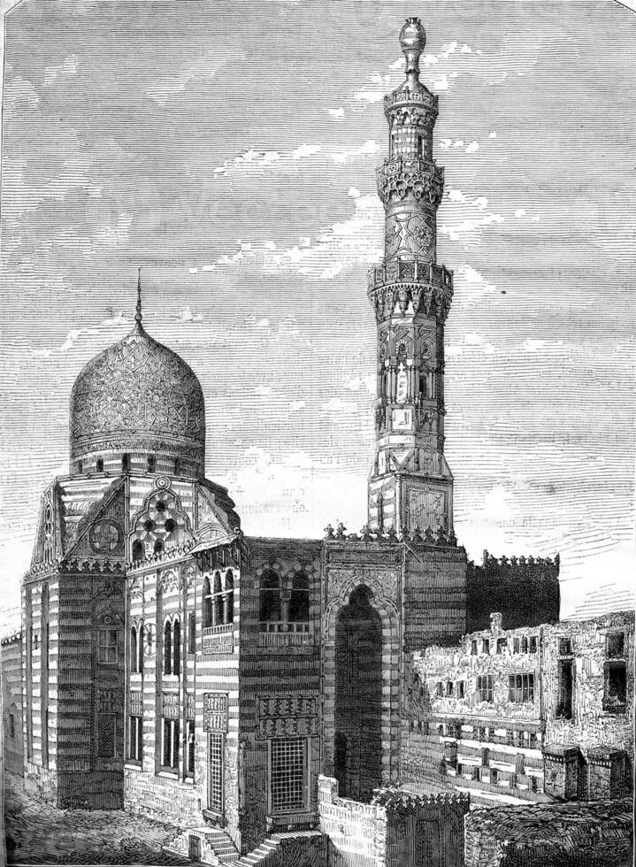 qaitbay mosquée dans Caire, ancien gravure. photo