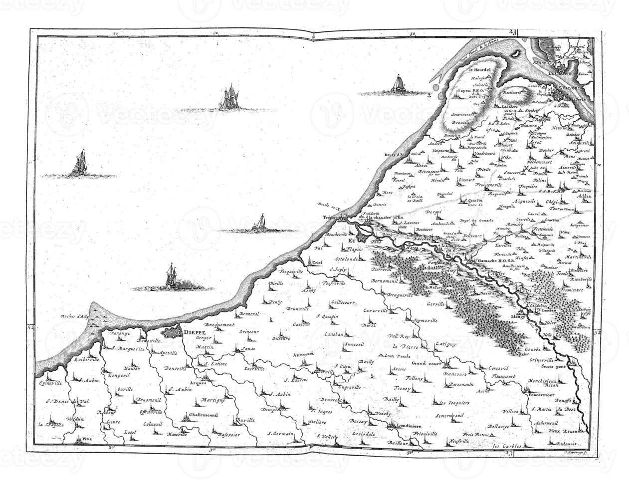 carte de le côte de nord France, ancien illustration. photo