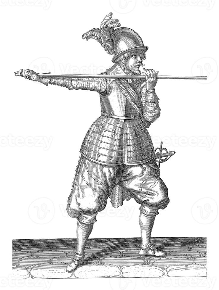 soldat porter le sien brochette horizontalement, ancien illustration. photo