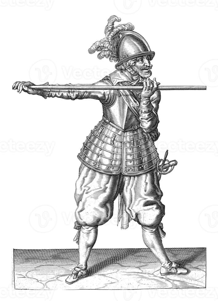 soldat porter le sien brochette horizontalement, ancien illustration. photo