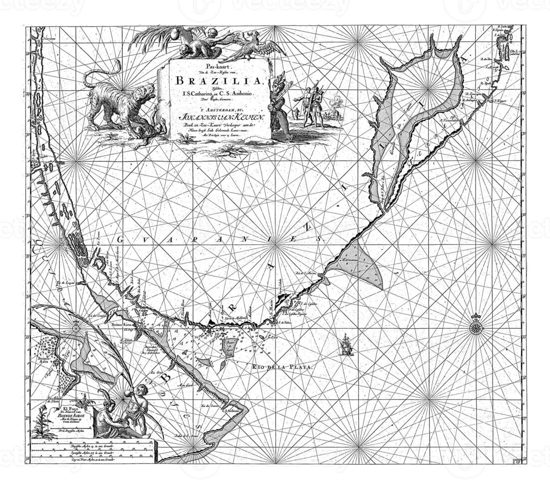 passeport carte de partie de le côte de Brésil, Uruguay et Argentine, Jan Luyken photo