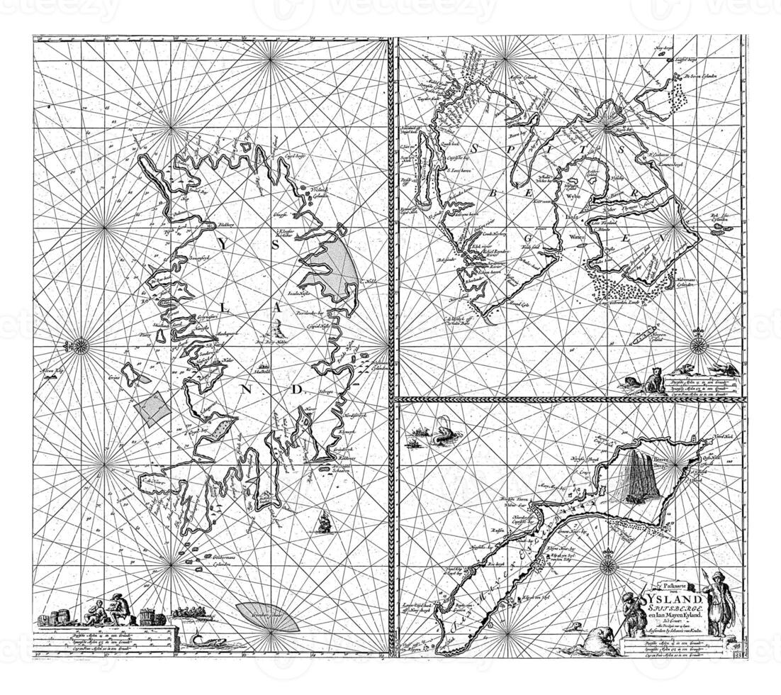 en trois parties carte de Islande, Jan mayen île et Spitzberg, Jan Luyken photo