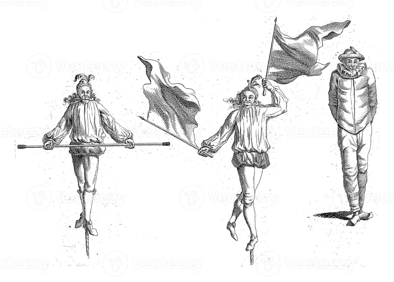 deux corde raide marcheurs avec les attributs et une pitre photo