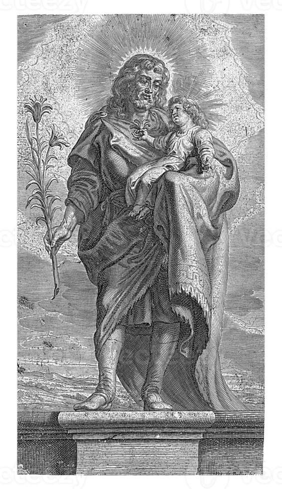 Saint joseph avec Christ enfant et lis branc photo