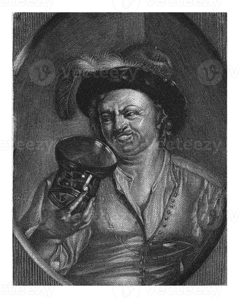 homme avec un vide grand verre à pied, Jan de gros, après français van Miéris, 1698 - 1776 photo