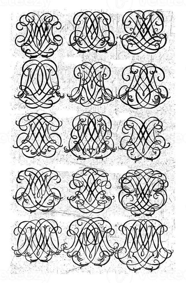 quinze lettre monogrammes lmn-mnq, daniel de lafeuille, c. 1690 - c. 1691 photo
