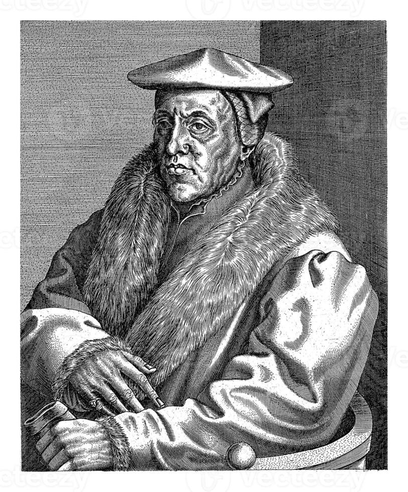 portrait de le peintre Jan van scorel, Johannes Wierix attribué pour, 1572 dans le marge une cinq lignes légende dans Latin. photo