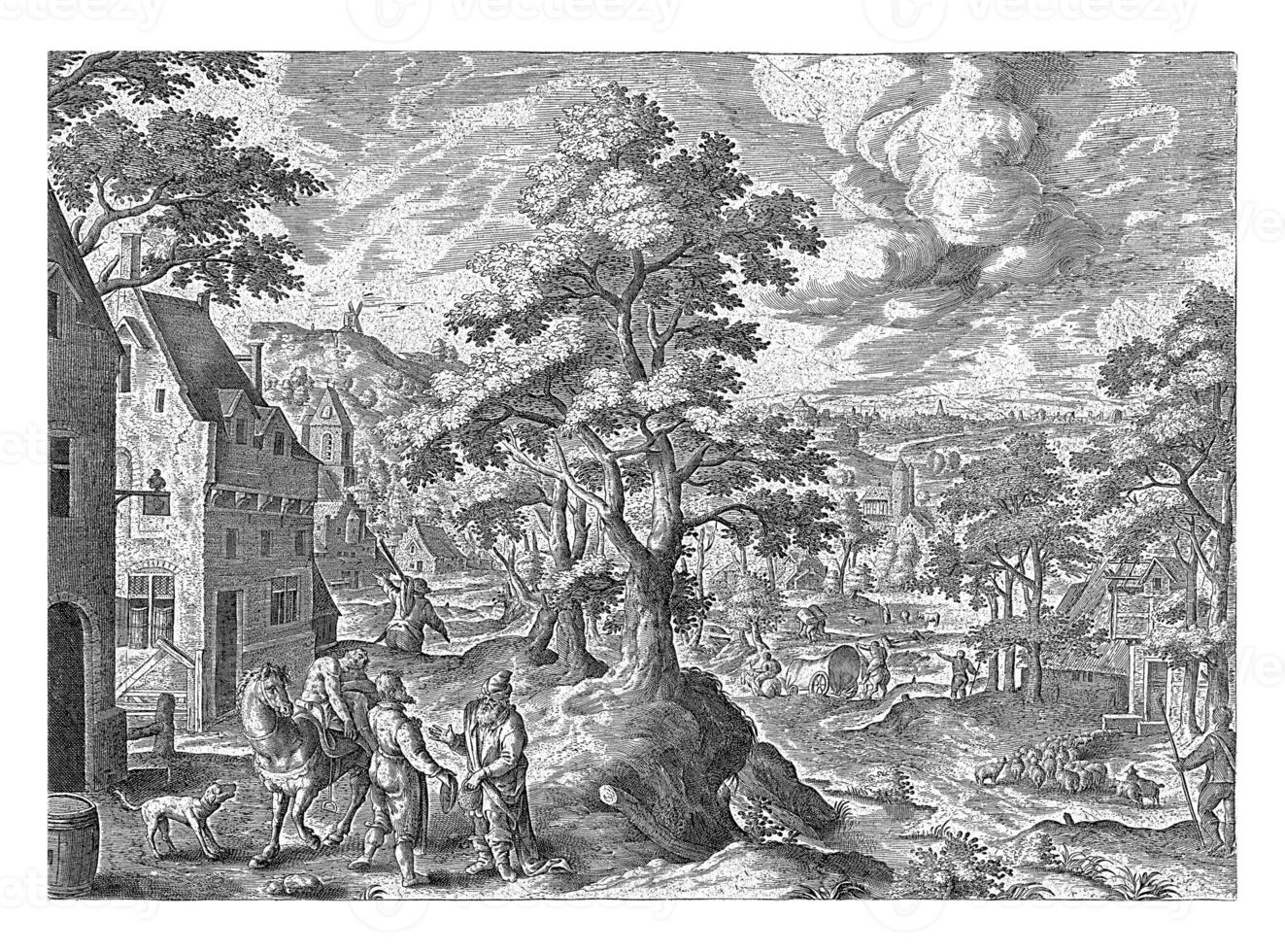 le bien samaritain gouttes de le blessés voyageur à un auberge, croustillant van de passe je, après hans bol, 1588 - 1589 photo