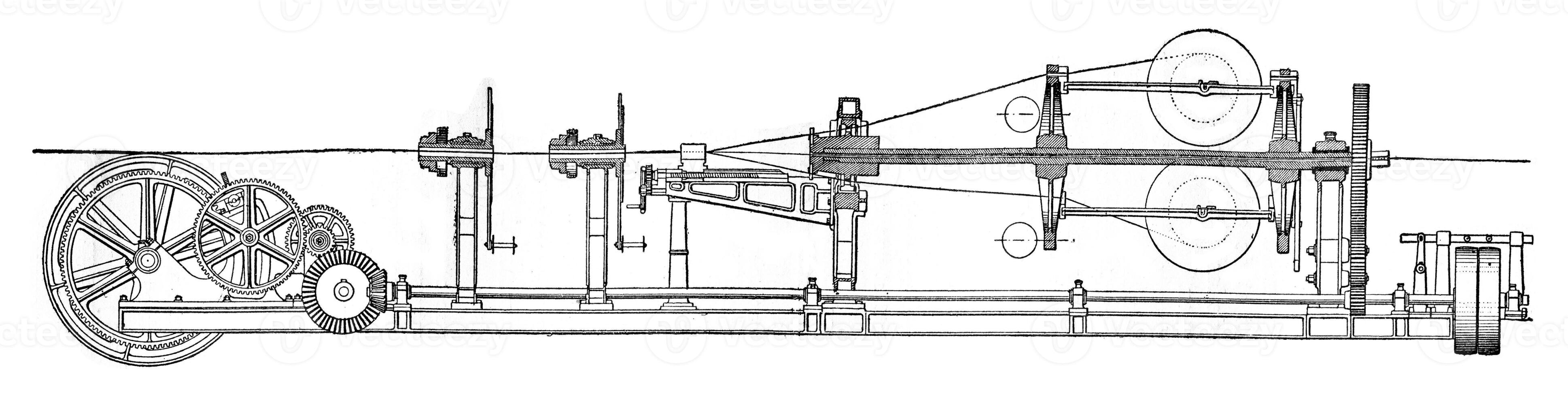 échouage machine, ancien gravure. photo