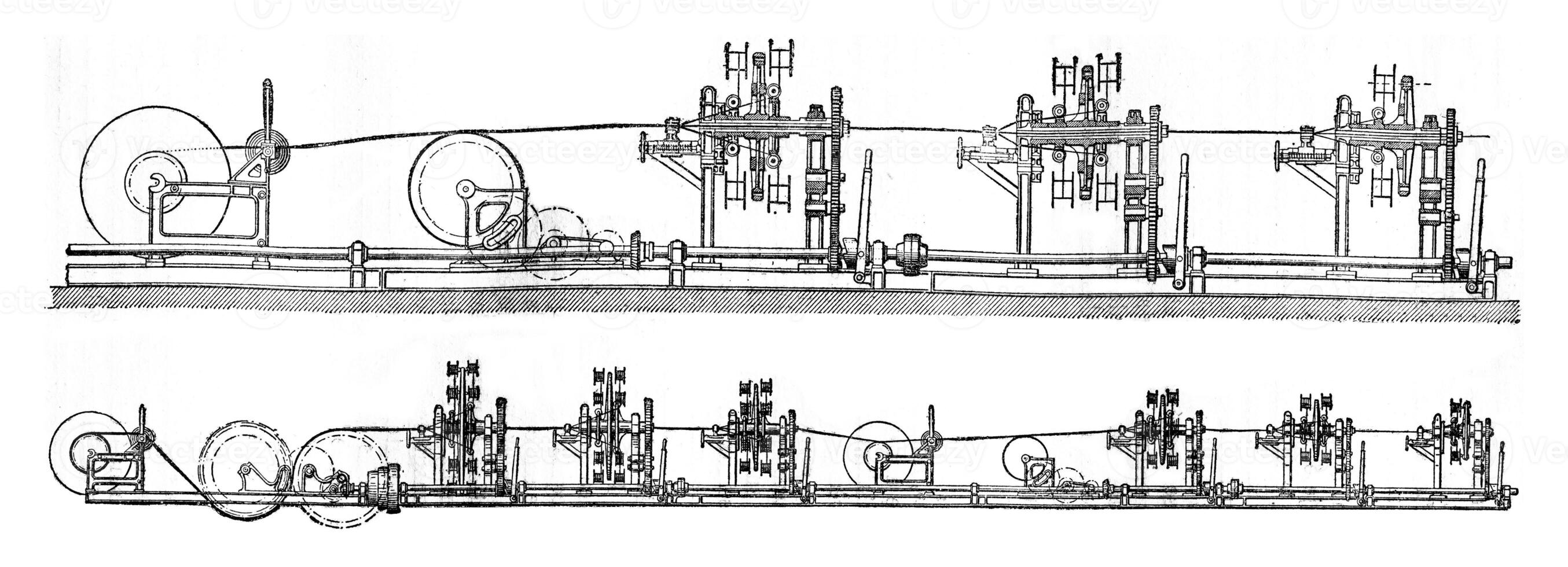 échouage machine câble 37 et câble 127, ancien gravure. photo