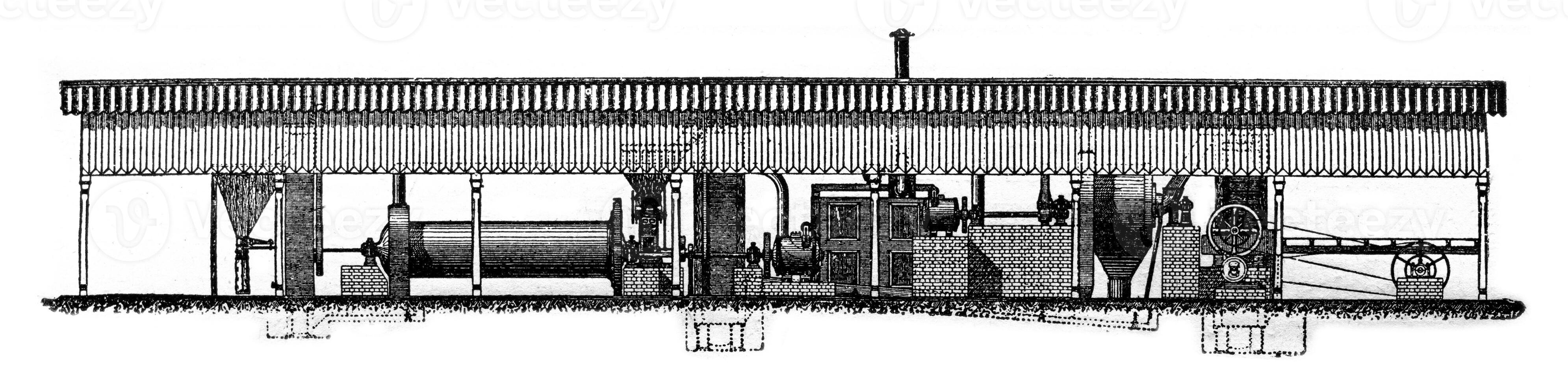 petit broyage usine, ancien gravure. photo