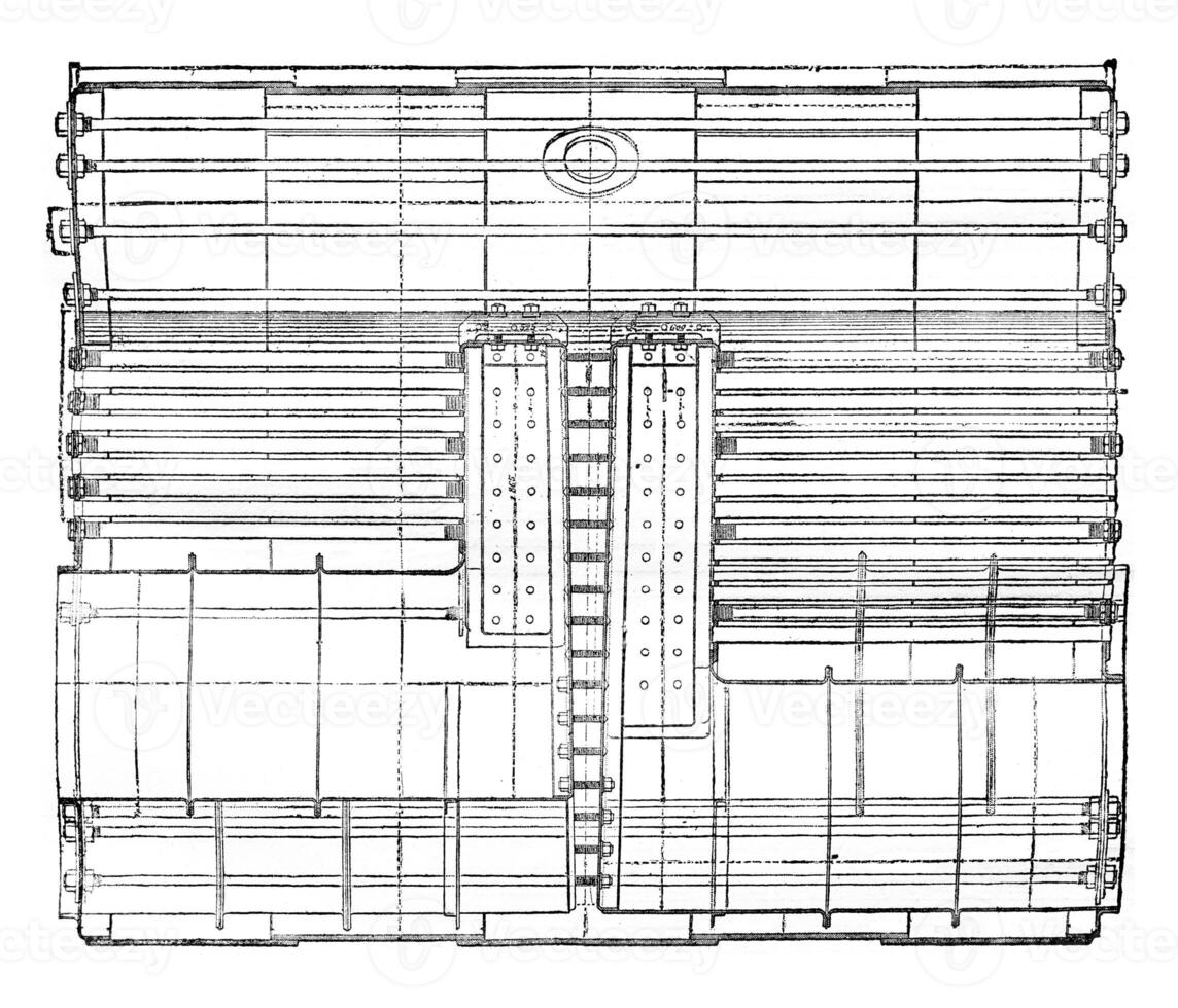 cylindrique double Chaudière devant, ancien gravure. photo