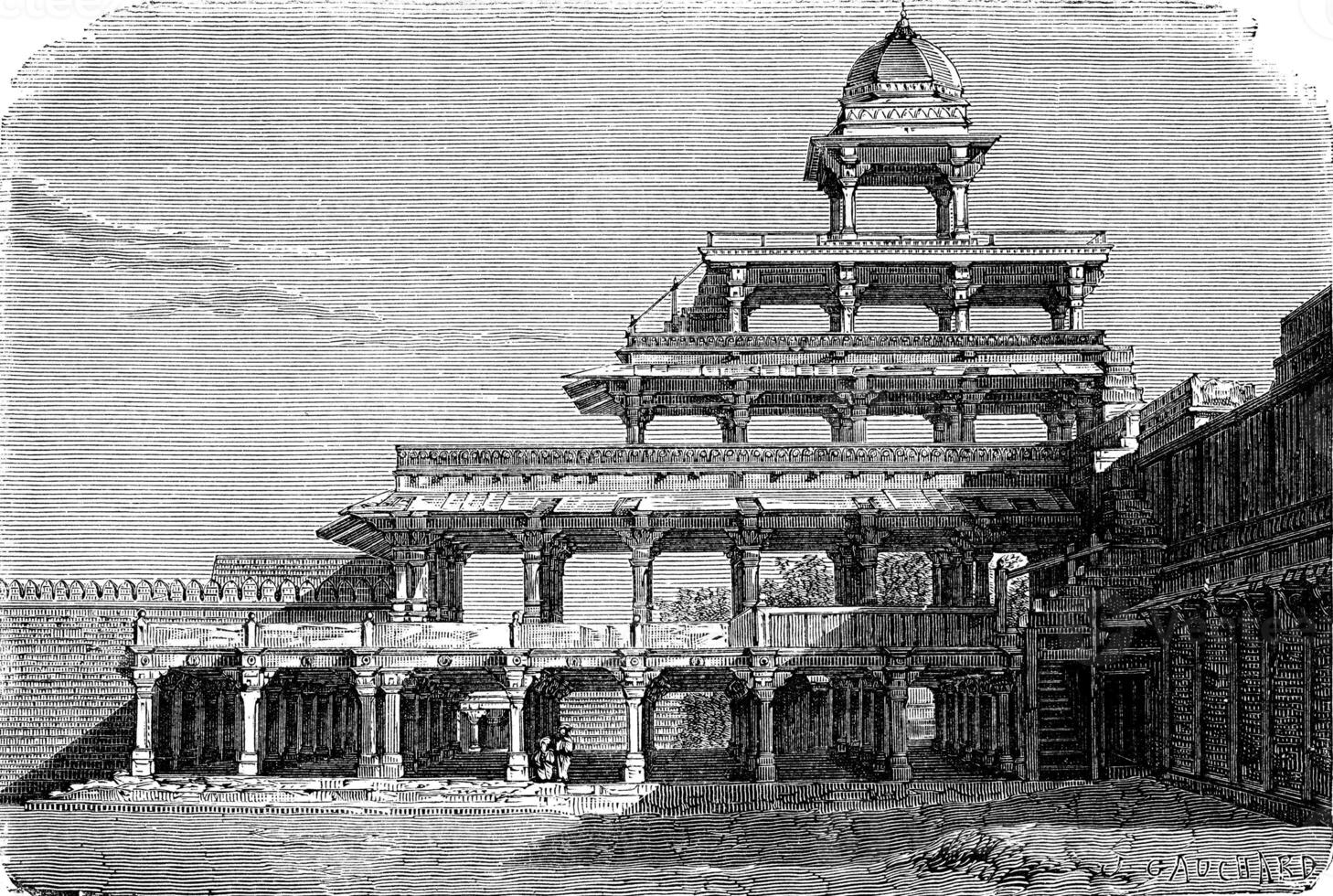 le pancher mahal dans fatehpur Sikri, ancien gravure. photo