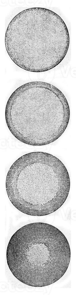 quatre phases de solidification de le Terre, ancien gravure. photo