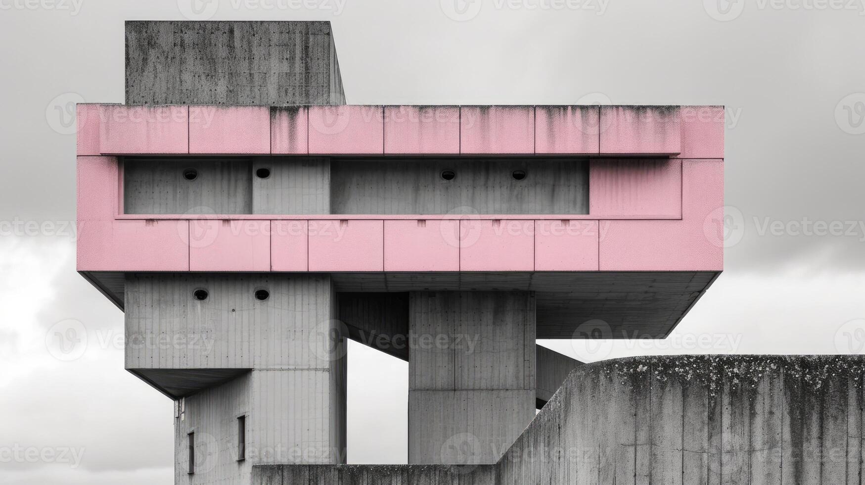 ai généré génératif ai, brutalisme style béton bâtiment, rose et gris couleurs, dans le style de le néo-concrétisme, milieu du siècle moderne extérieur photo