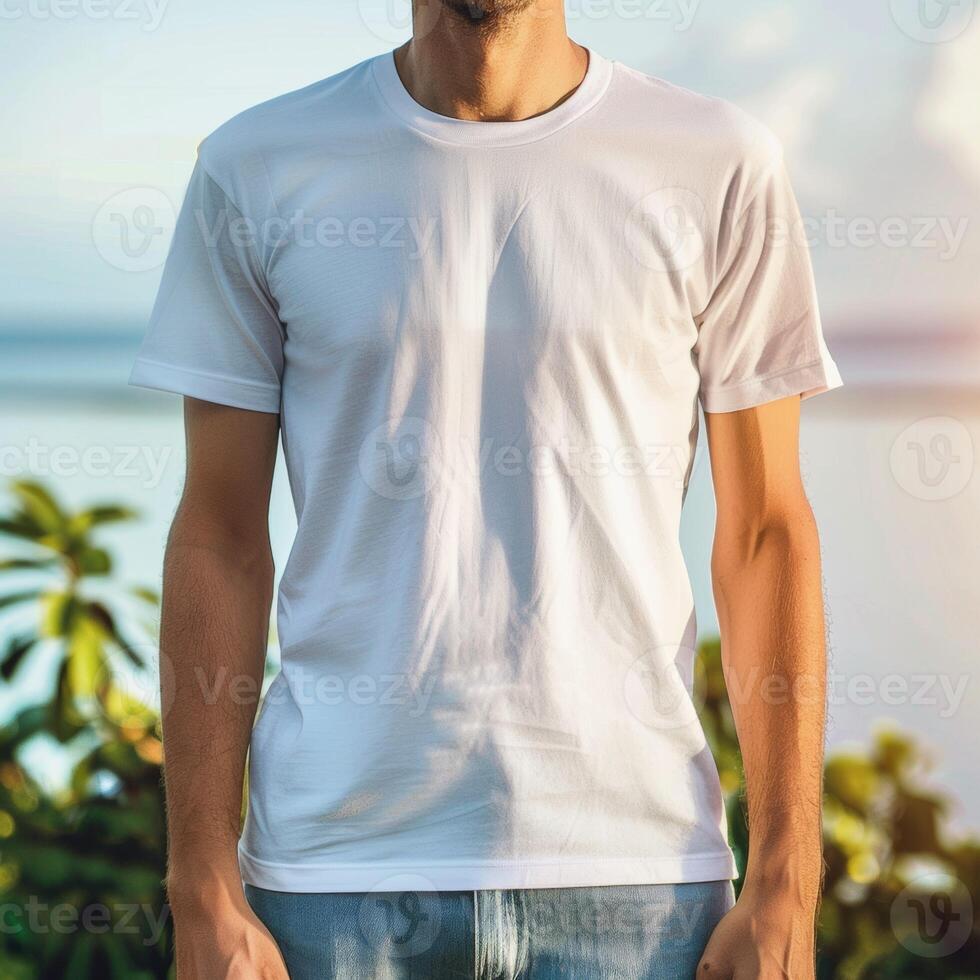 ai généré homme blanc T-shirt Vide maquette photo