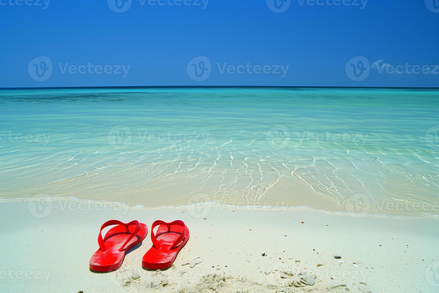 ai généré rouge retourner flops sur une tropical plage photo