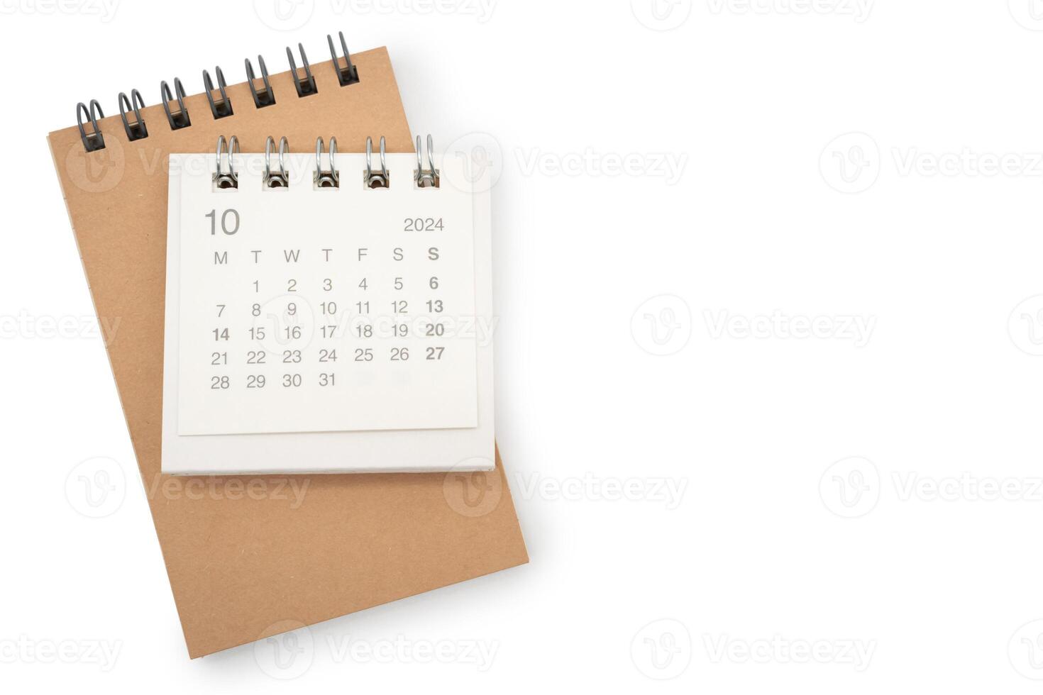 Facile bureau calendrier pour octobre 2024 et Vide note isolé sur blanc Contexte. calendrier concept avec copie espace. photo