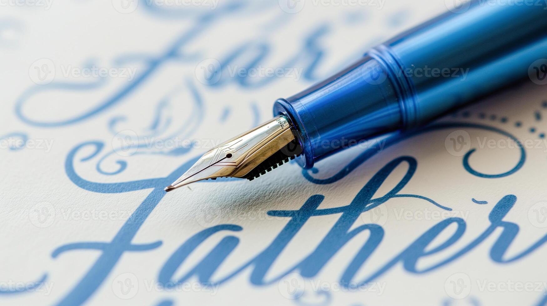 ai généré bleu Fontaine stylo sur manuscrit du père journée carte - parfait pour papeterie, vacances, et famille thèmes photo