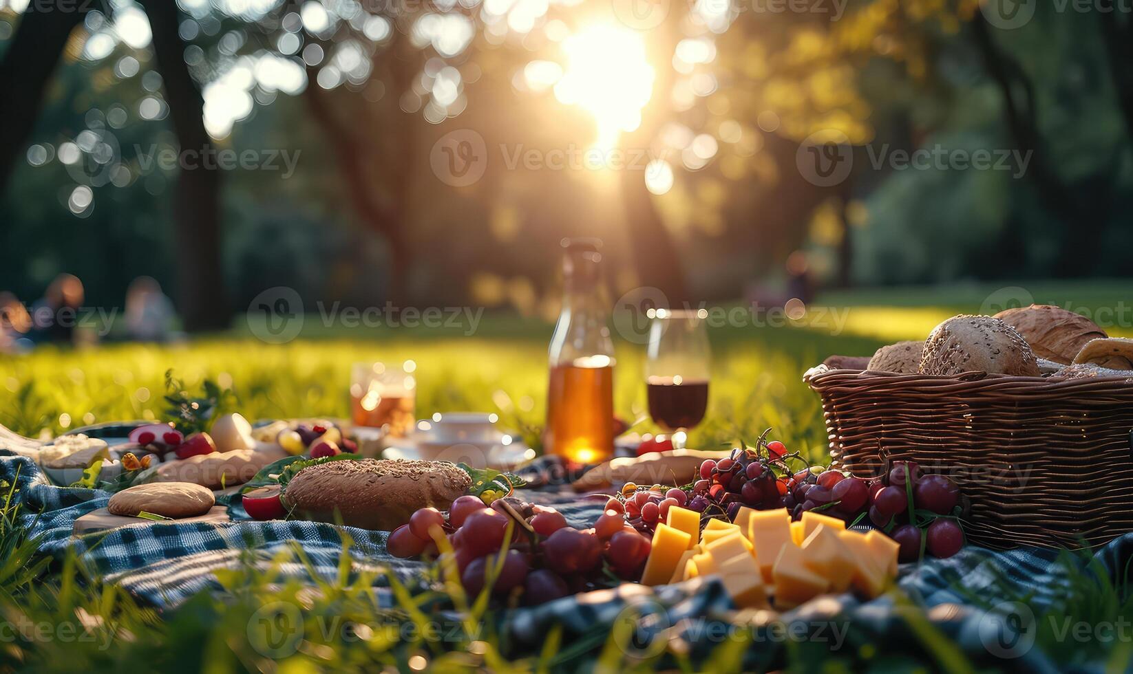 ai généré pique-nique sur une herbe champ photo