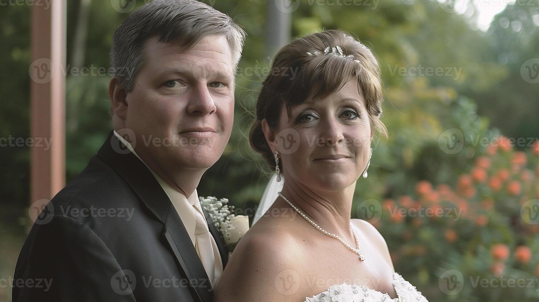 ai généré magnifique la mariée et jeune marié sur leur mariage journée photo