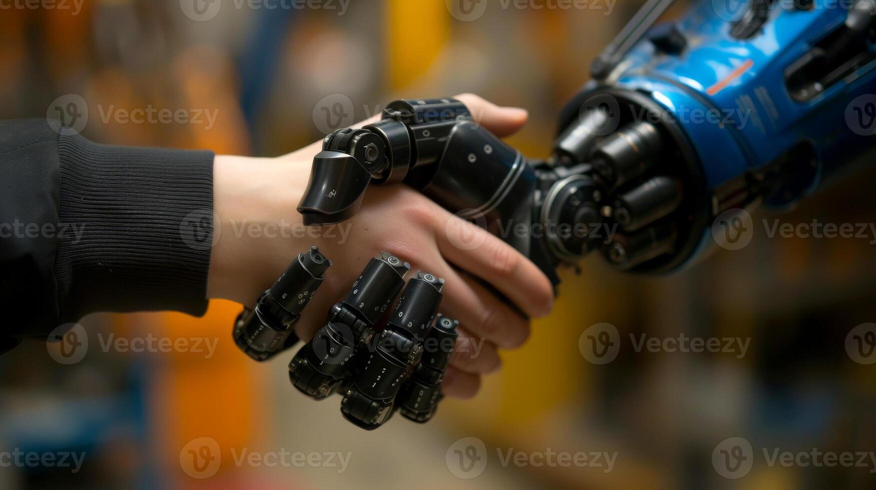 ai généré robot poignée de main avec humain, futur affaires Partenariat concept, génératif ai photo