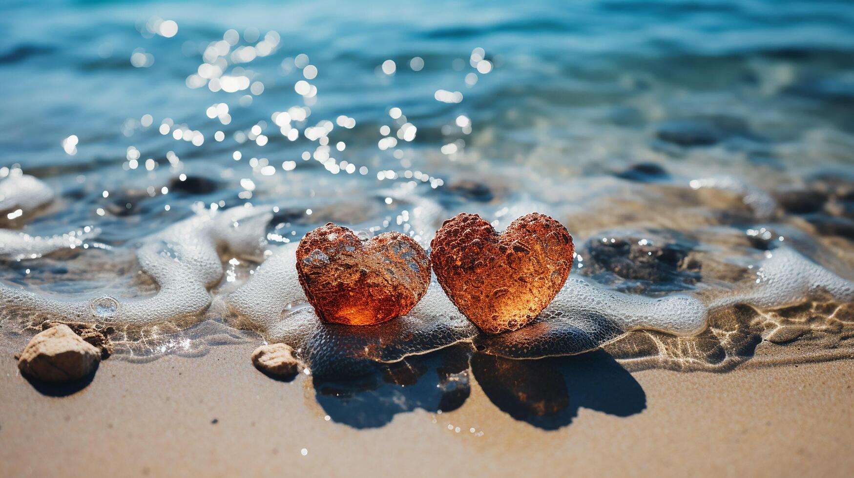 ai généré parfait dessin de cœur forme dans doux le sable magnifique paysage marin Contexte. romantique la Saint-Valentin journée ou l'amour plage scène, Haut aérien voir. romance, voyage de noces dans vacances, été Voyage. photo