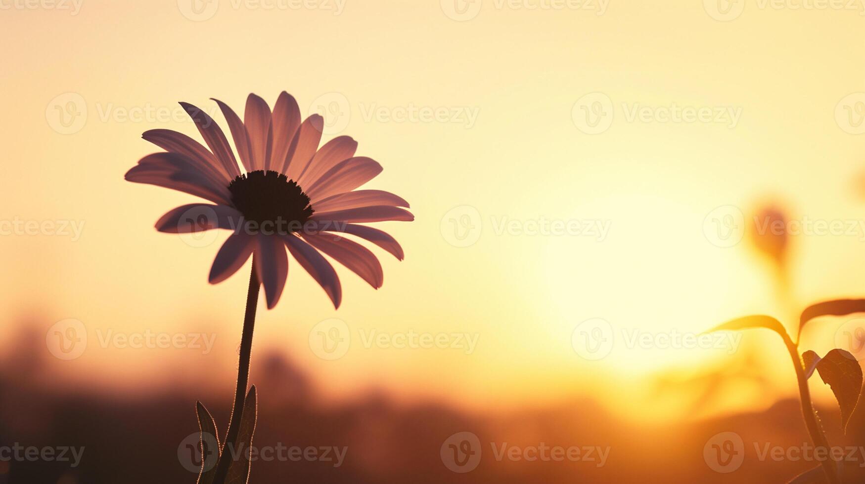 ai généré magnifique fleur dans le Prairie à le coucher du soleil. photo