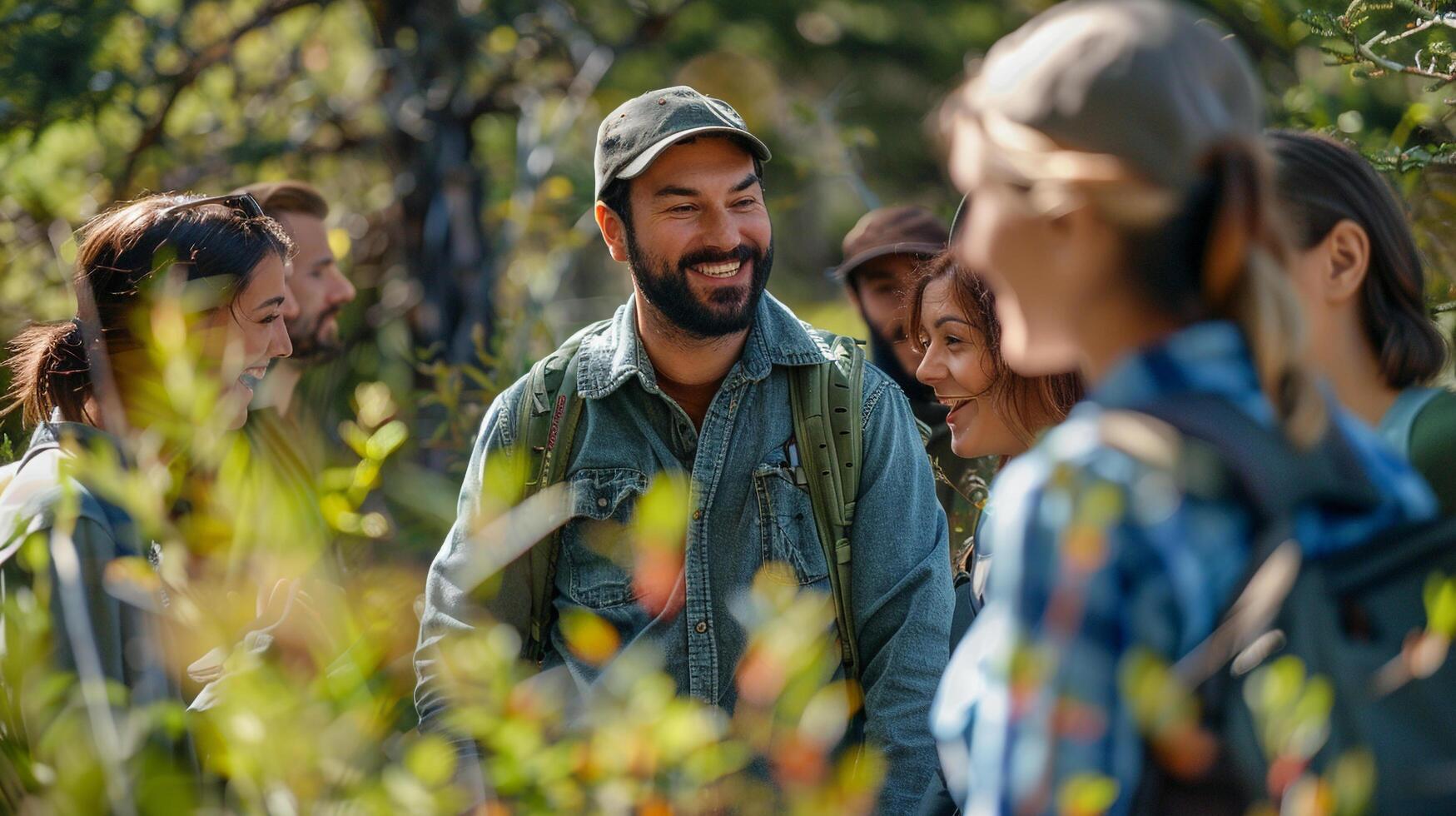 ai généré une groupe de collègues de travail participant dans une équipe bâtiment exercice en plein air photo