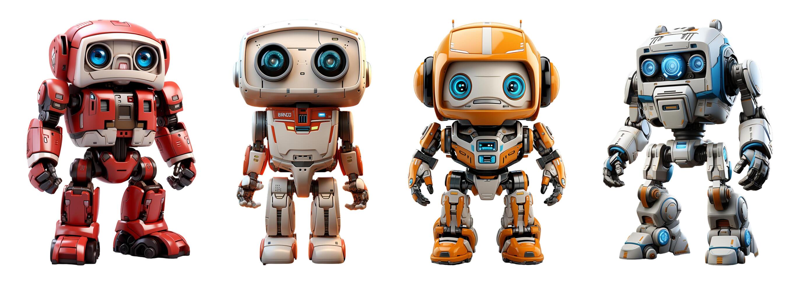 ai généré collection de 3d animation de mignonne peu cyborg robot personnages futuriste style technologie, génératif ai photo