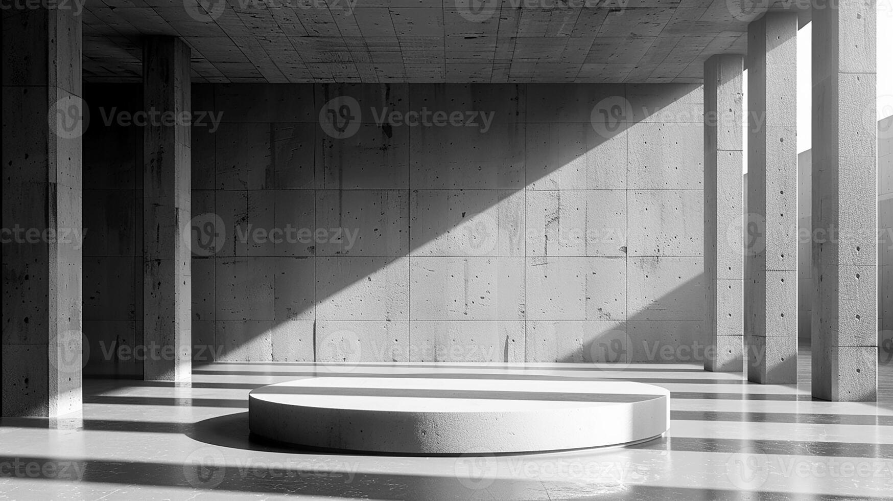 ai généré une noir et blanc photo de une circulaire table dans une pièce