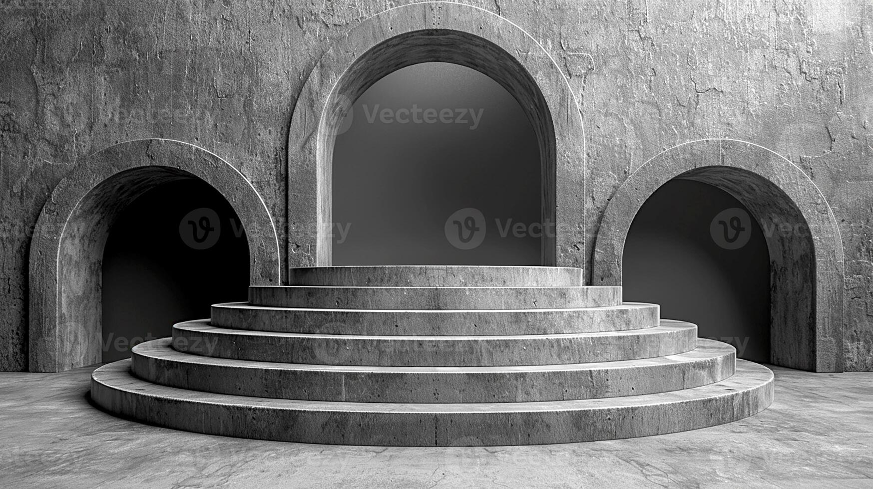 ai généré noir et blanc photo de une béton escalier