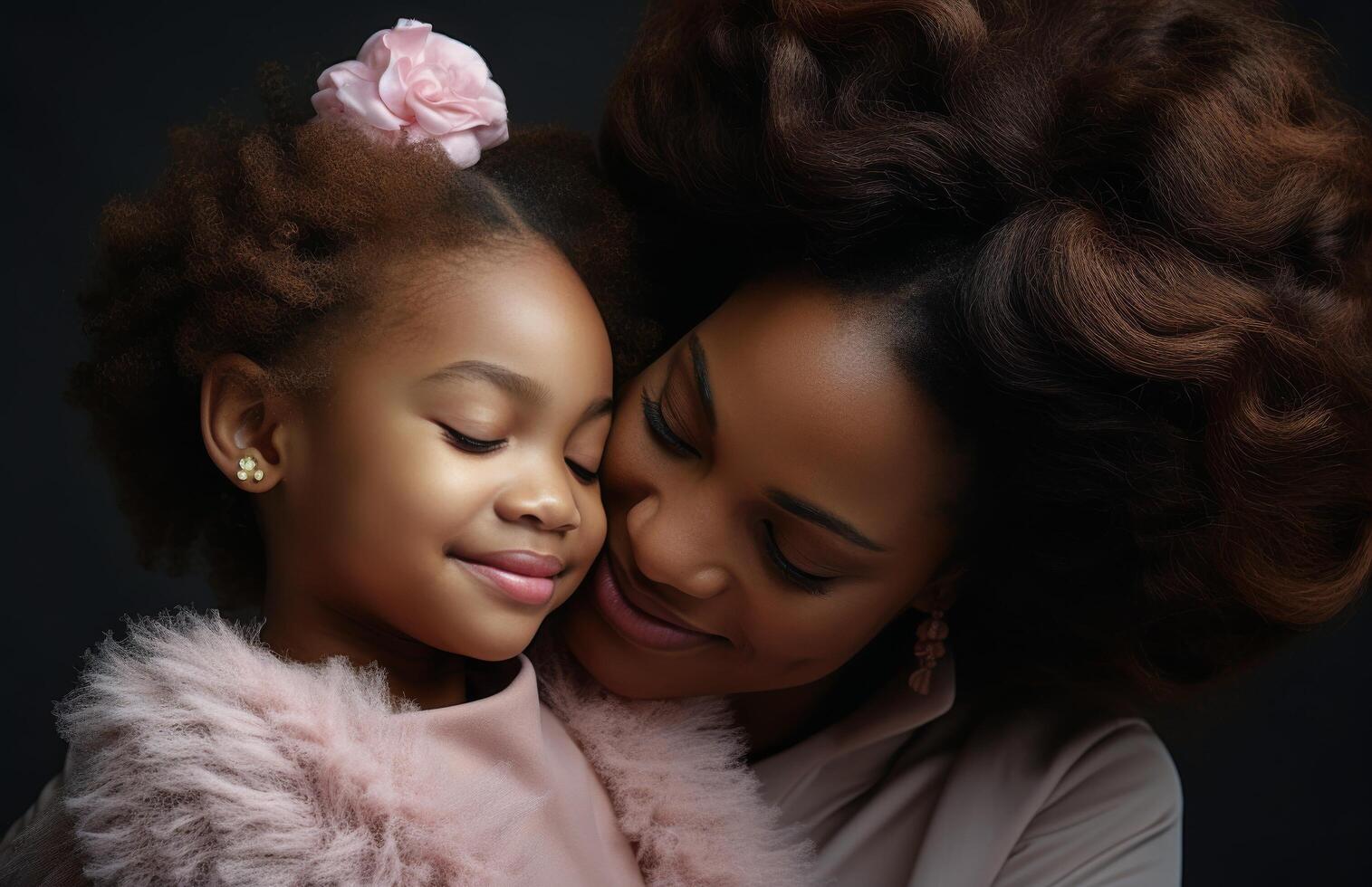 ai généré magnifique photo de une noir mère et fille relaxant ensemble dans proche proximité