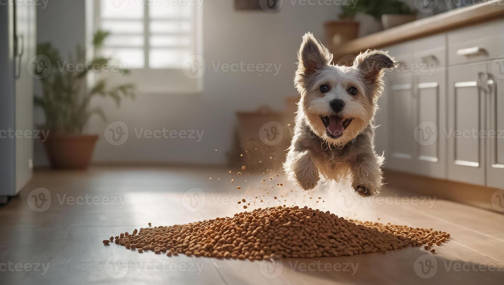 ai généré mignonne chien avec sec nourriture photo