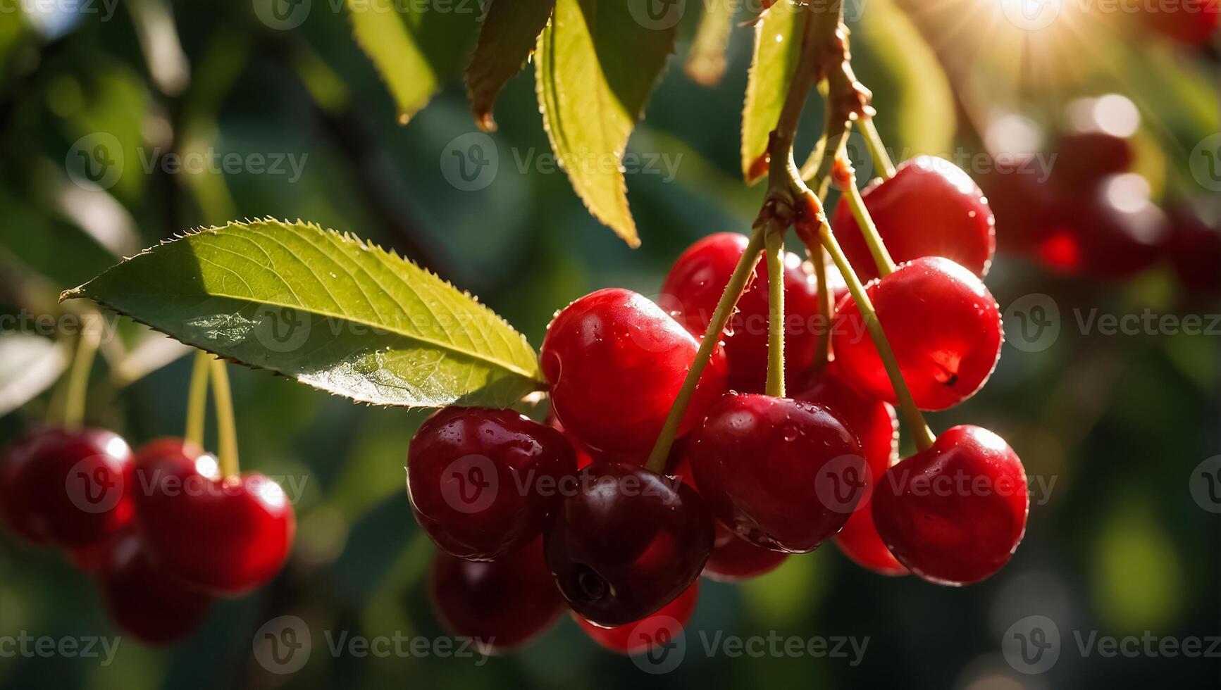 ai généré mûr cerises sur une branche photo