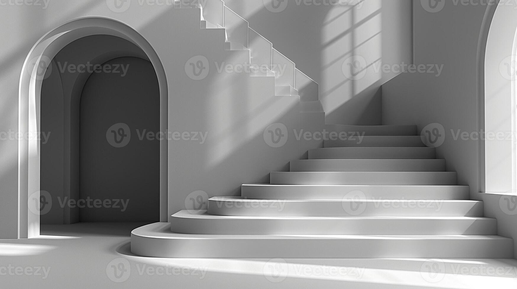 ai généré 3d le rendu de une blanc escalier dans une pièce photo