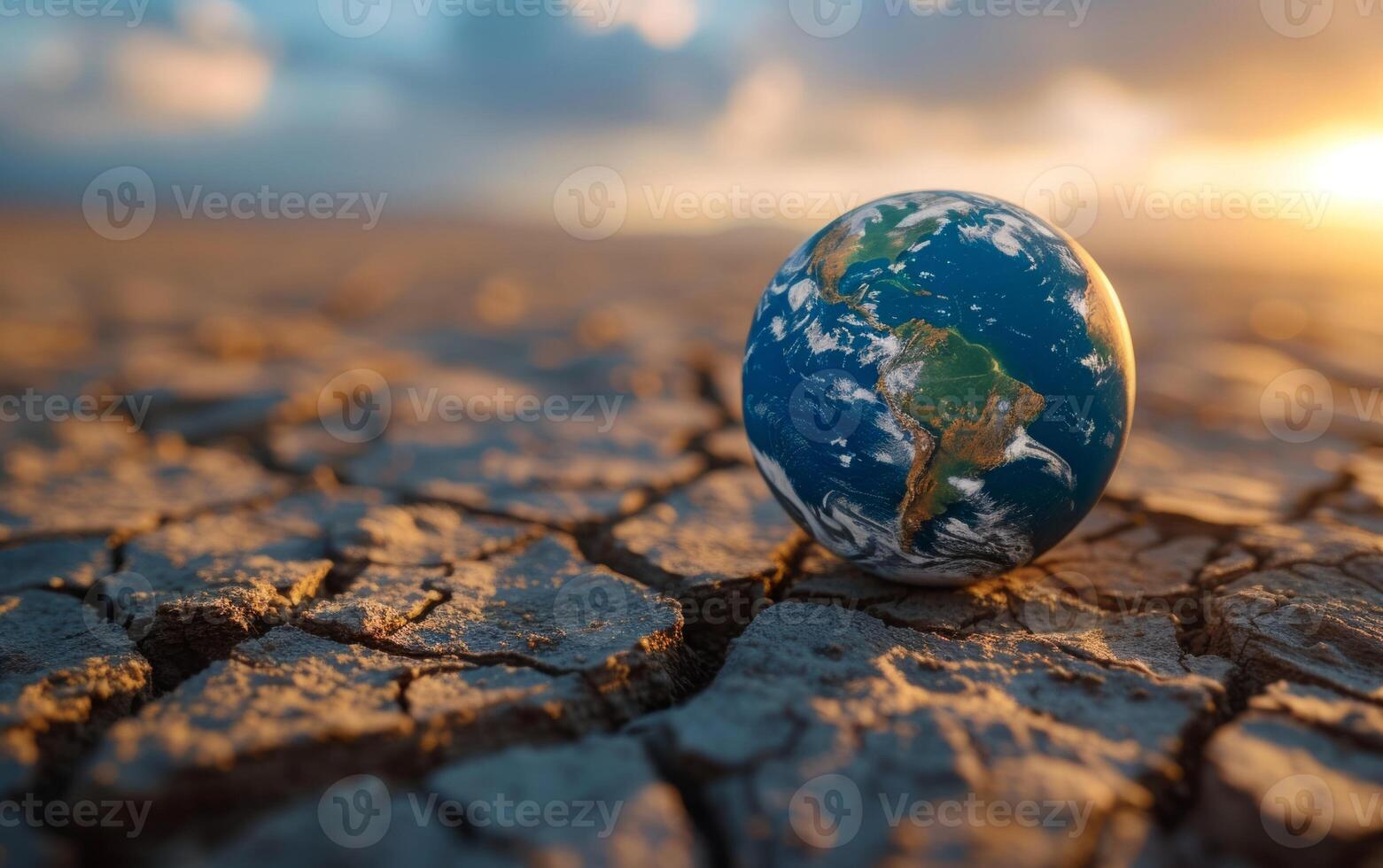 ai généré mini Terre modèle sur fissuré sol signifiant climat modification photo