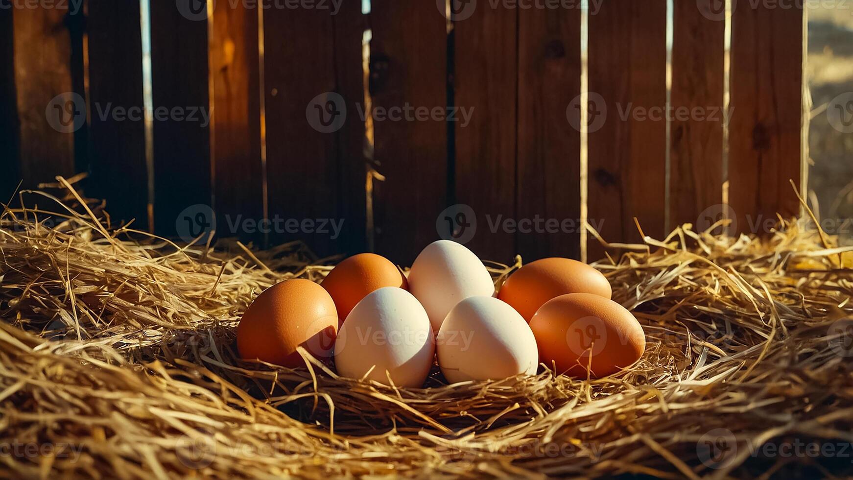 ai généré Frais des œufs dans paille photo