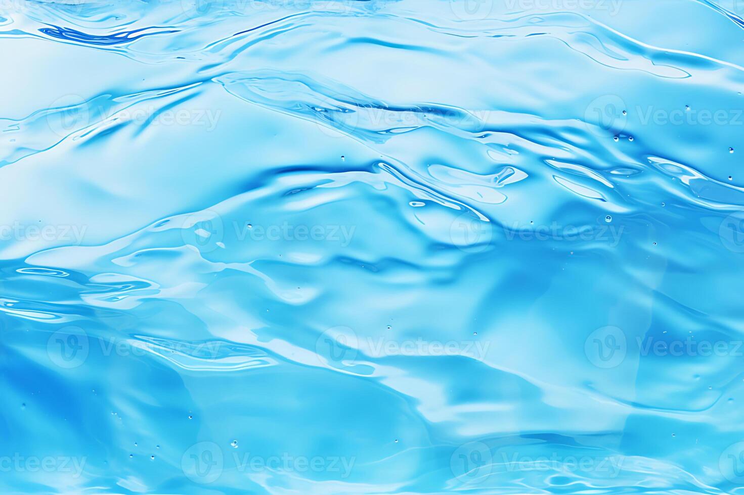 ai généré clair bleu l'eau surface avec magnifique éclabousser ondulations et savon bulles. abstrait été bannière Contexte photo