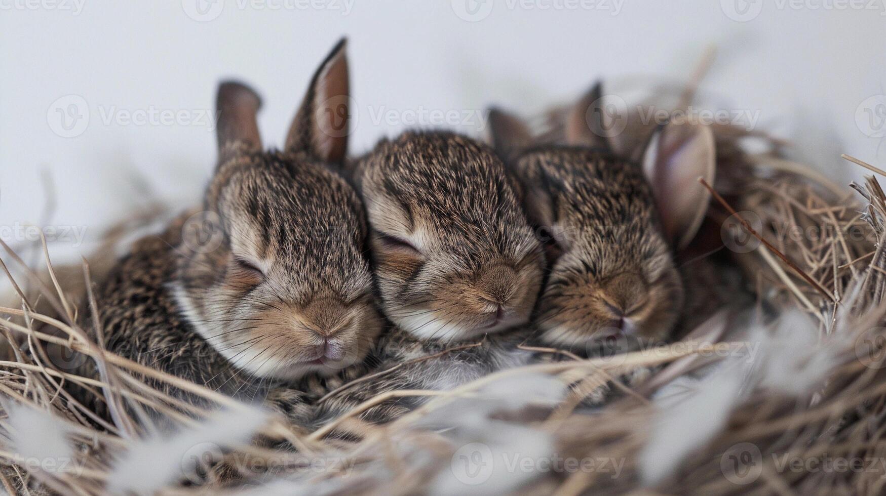 ai généré minuscule lapins, une litière de bébé lapins niché dans une confortable nid sur une blanc arrière-plan, Contexte image, génératif ai photo