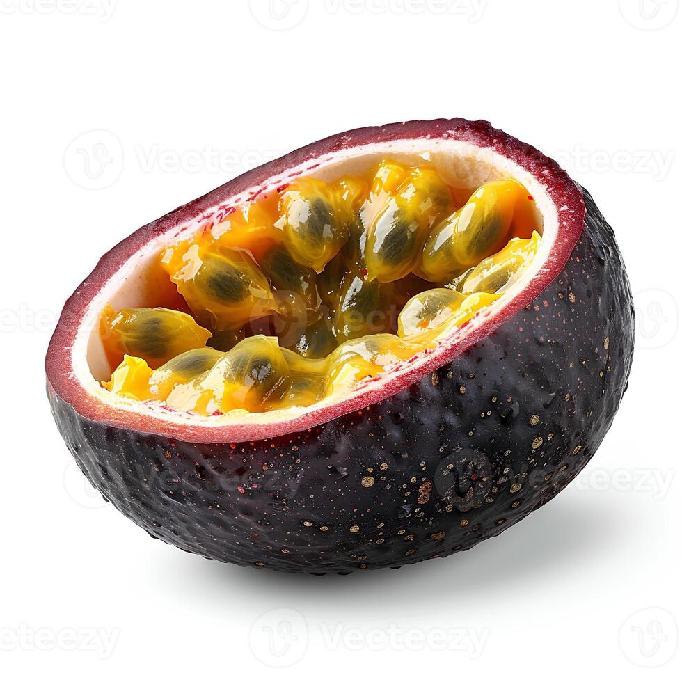 ai généré passion fruit isolé sur blanc Contexte avec ombre. violet passion fruit Haut voir. passion fruit plat poser. tropical fruit passion fruit photo