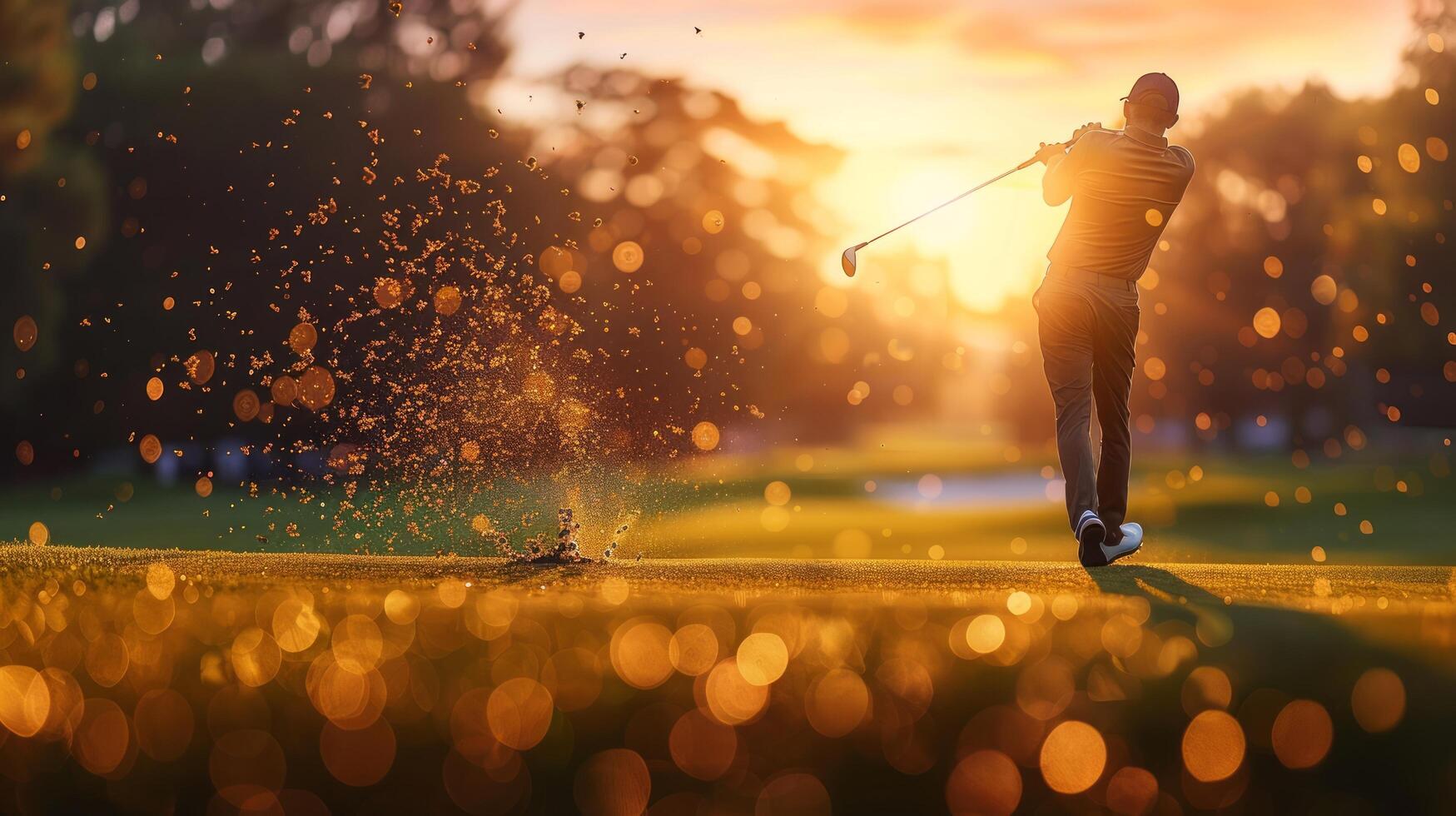 ai généré homme balançant le golf club à frappé le golf Balle photo